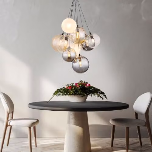 Netlighting Ballgi Globe Pendant Ceiling Light in Matt Black with Smoky Glass Spheres for 9x G9 Bulbs – 2