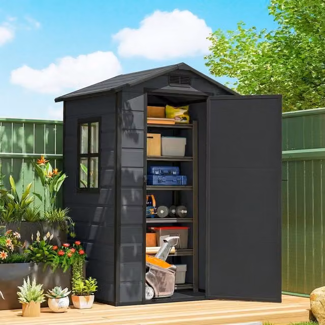 Outsunny Outdoor Storage Shed with Lockable Door in Dark Grey