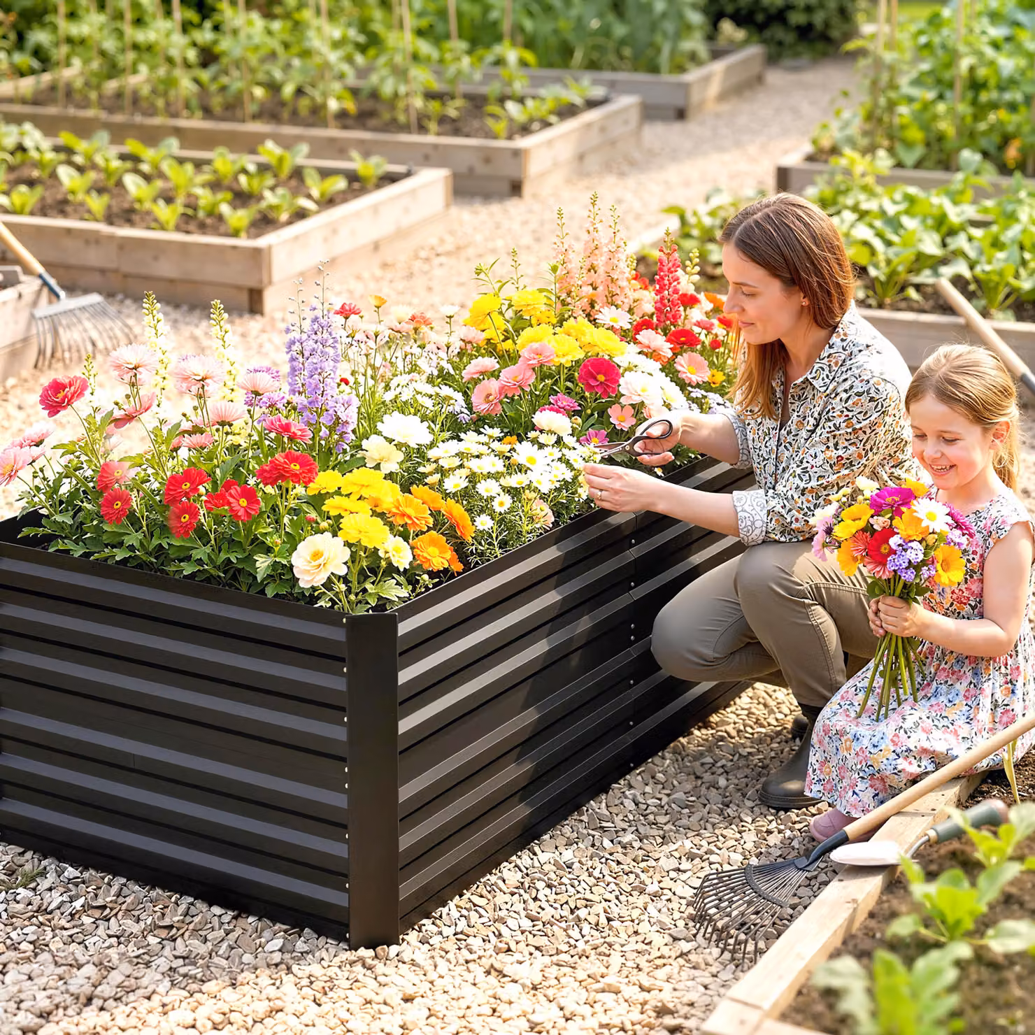 Outsunny Galvanised Steel Raised Garden Bed in Black, W: 180 cm, D: 90 cm, H: 59 cm – 2