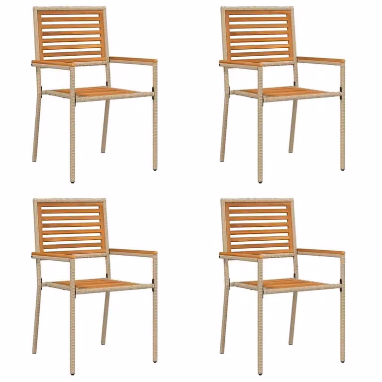 Berkfield Home Set of 4 Modern Polyrattan Outdoor Chairs with Armrests in Beige, W/D/H: 54 x 56 x 90 cm
