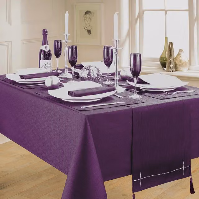 Kitchenwise Purple Linen Look Slubbed Rectangular Tablecloth