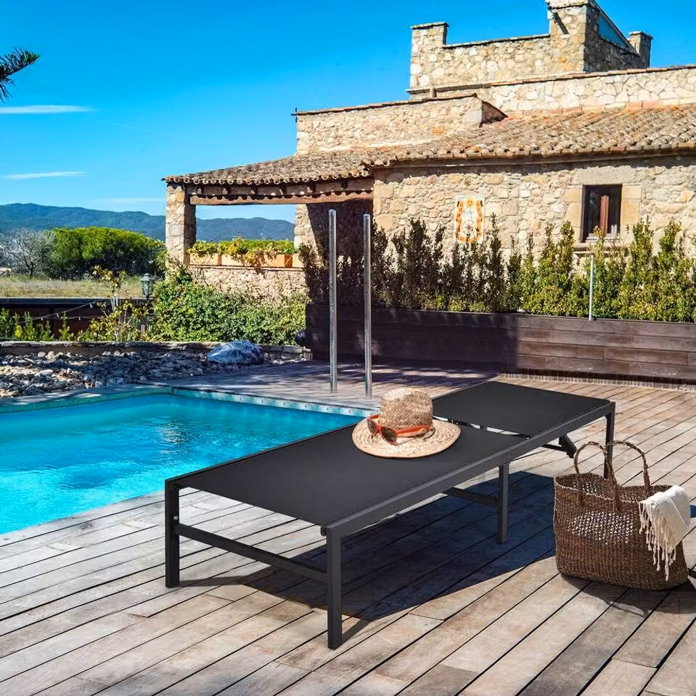 Costway Outdoor Chaise Lounge Sun Lounger Recliner Chair with 6-Position Backrest in Black – 3