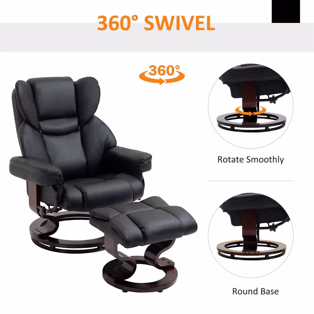 STILVORA Black Synthetic Leather Recliner Chair with Matching Ottoman and 360 Degree Swivel – 7