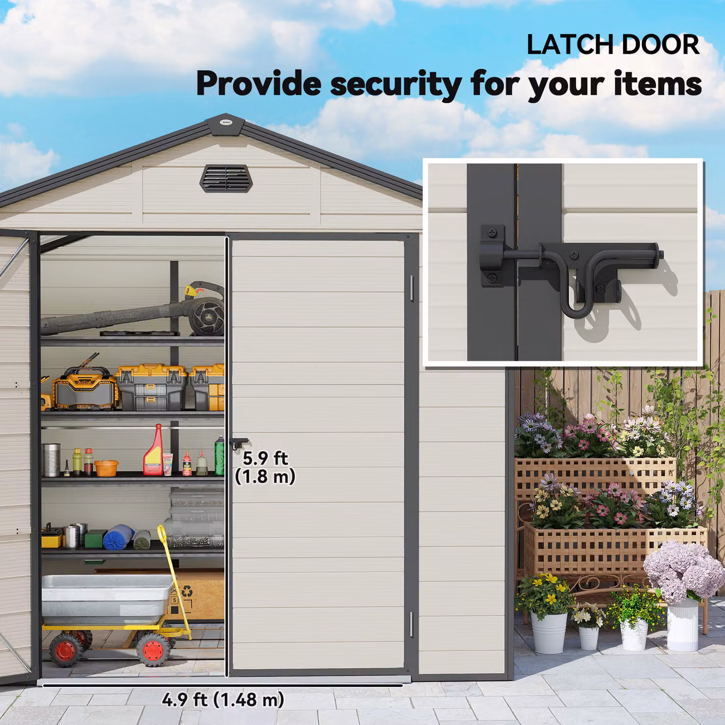 Outsunny Aluminium Frame and Plastic Wall Shed with Foundation and Window, Cream White, W: 240 cm, D: 188.72 cm, H: 228 cm – 6
