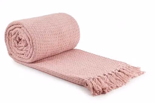 Emma Barclay Waffle Pique Cotton Throw in Pink with Fringes, W/D/H: 228 x 254 cm – 2