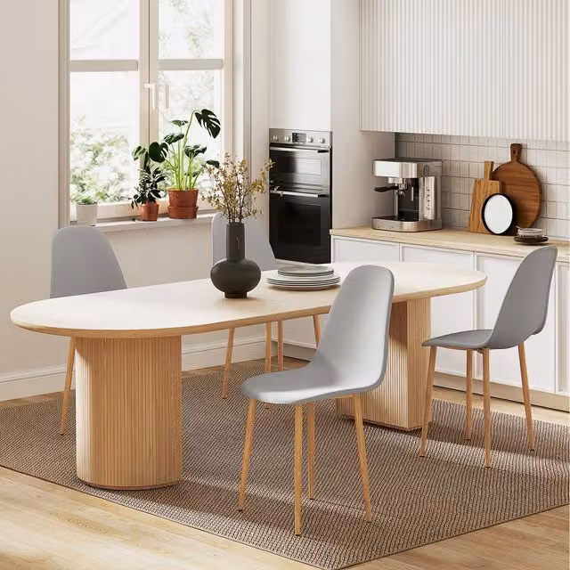 HOMCOM Set of 4 Modern Armless Scandinavian Dining Chairs in Grey and White