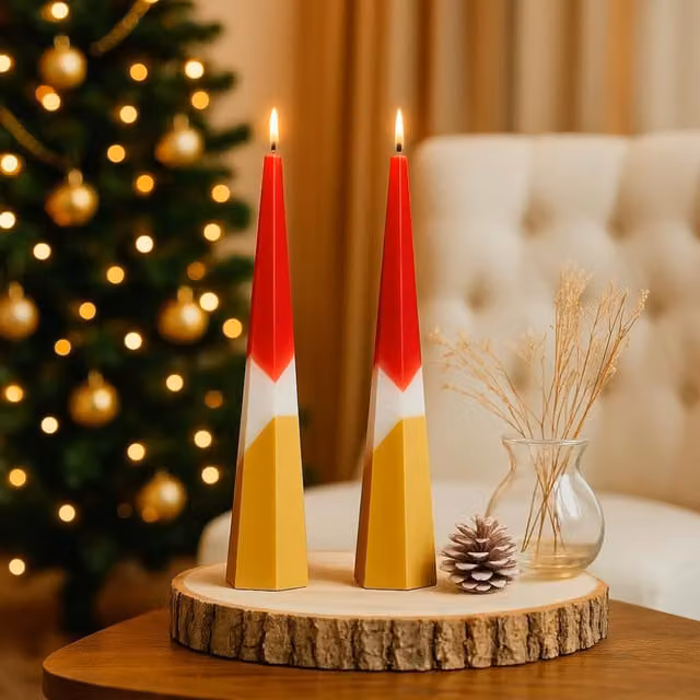 Marco Paul Large Pyramid Pillar Candles Unscented in Red and Gold