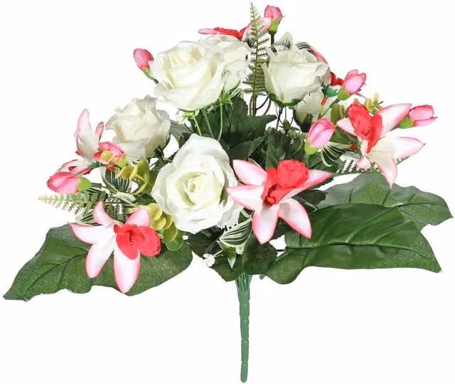 Kingsbury Gifts Leafy and Orchid Mixed Floral Bunch in Beige and Multicolour