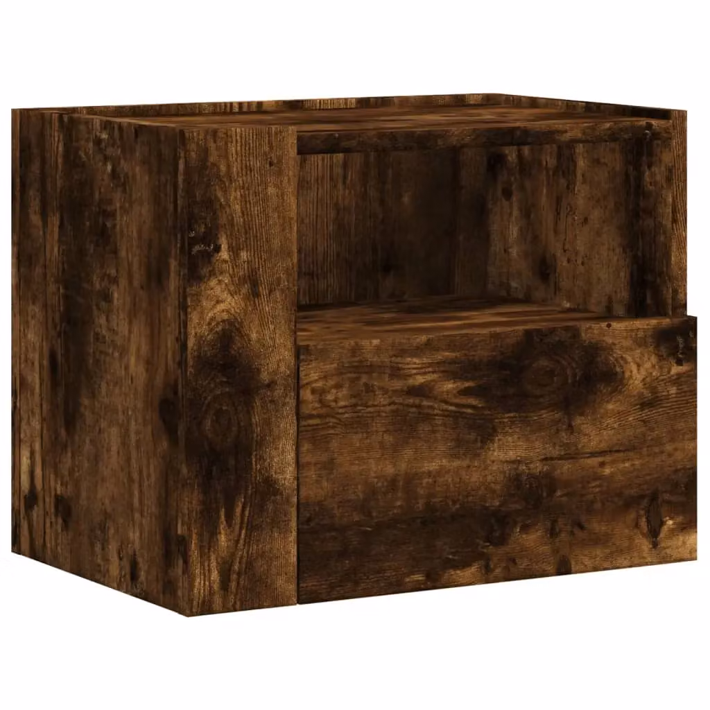Berkfield Home Wall-mounted Bedside Cabinet in Smoked Oak Brown, W: 45 cm, D: 30 cm, H: 35 cm – 2