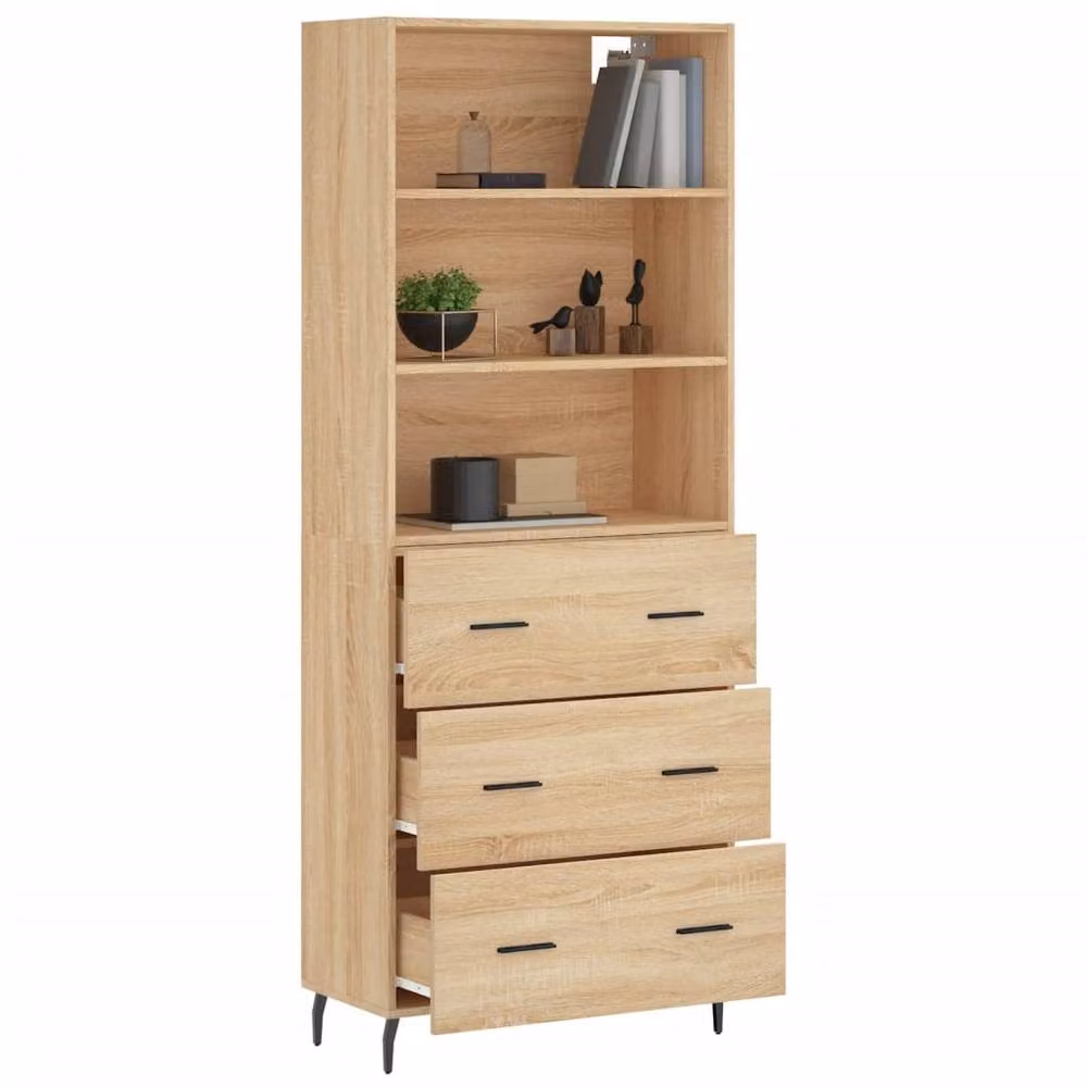 Berkfield Home Sonoma Oak Highboard in Beige and Brown, W/D/H: 69.5 x 34 x 180 cm – 2