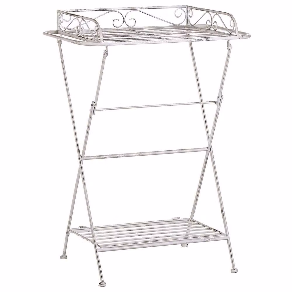 Wyld and Coco Victorian White Metal Folding Side Table W: 40 cm, D: 35 cm, H: 40 cm – 2