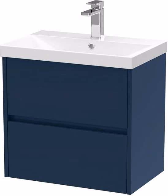 Balterley Chartley Contemporary 2 Drawer Wall Hung Vanity Basin Unit, Blue, Width: 60 cm