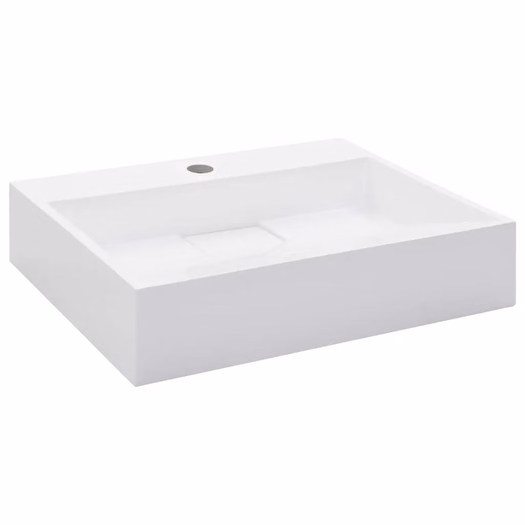 Berkfield Home White Mineral Cast Rectangular Wall Hung Wash Basin W: 50 cm, D: 38 cm, H: 13 cm – 2