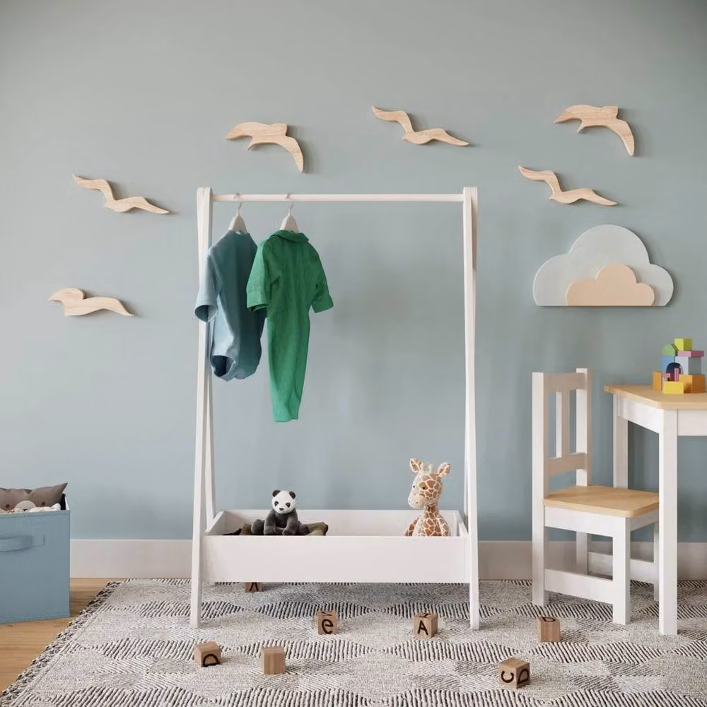 EONLION Wooden Childrens Clothes Rail Rack in White, H 99.0 cm x W 64.5 cm x D 42.0 cm – 2