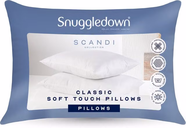 Snuggledown Scandi Classic Soft Touch Microfibre Pillow, White, Pack of 2