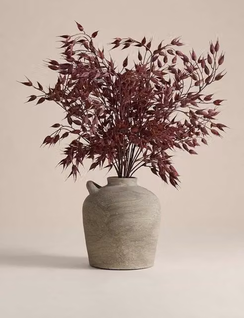 Moss & Sweetpea Multicolour Artificial Ruscus Tabletop Arrangement in a Grey Resin Pot
