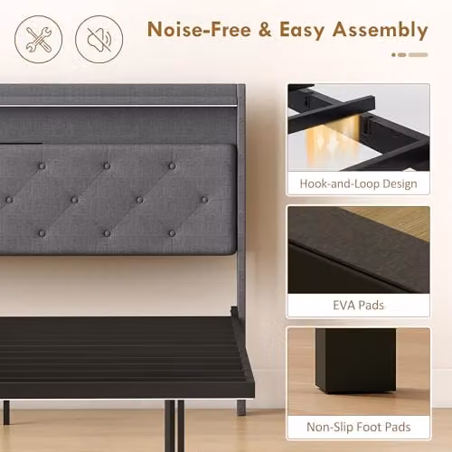 HOMCOM Double Floating Bed Frame in Grey with RGB LED Lights, USB Charging Port and Side Compartments, W/D/H: 140 x 190 x 135 cm – 6