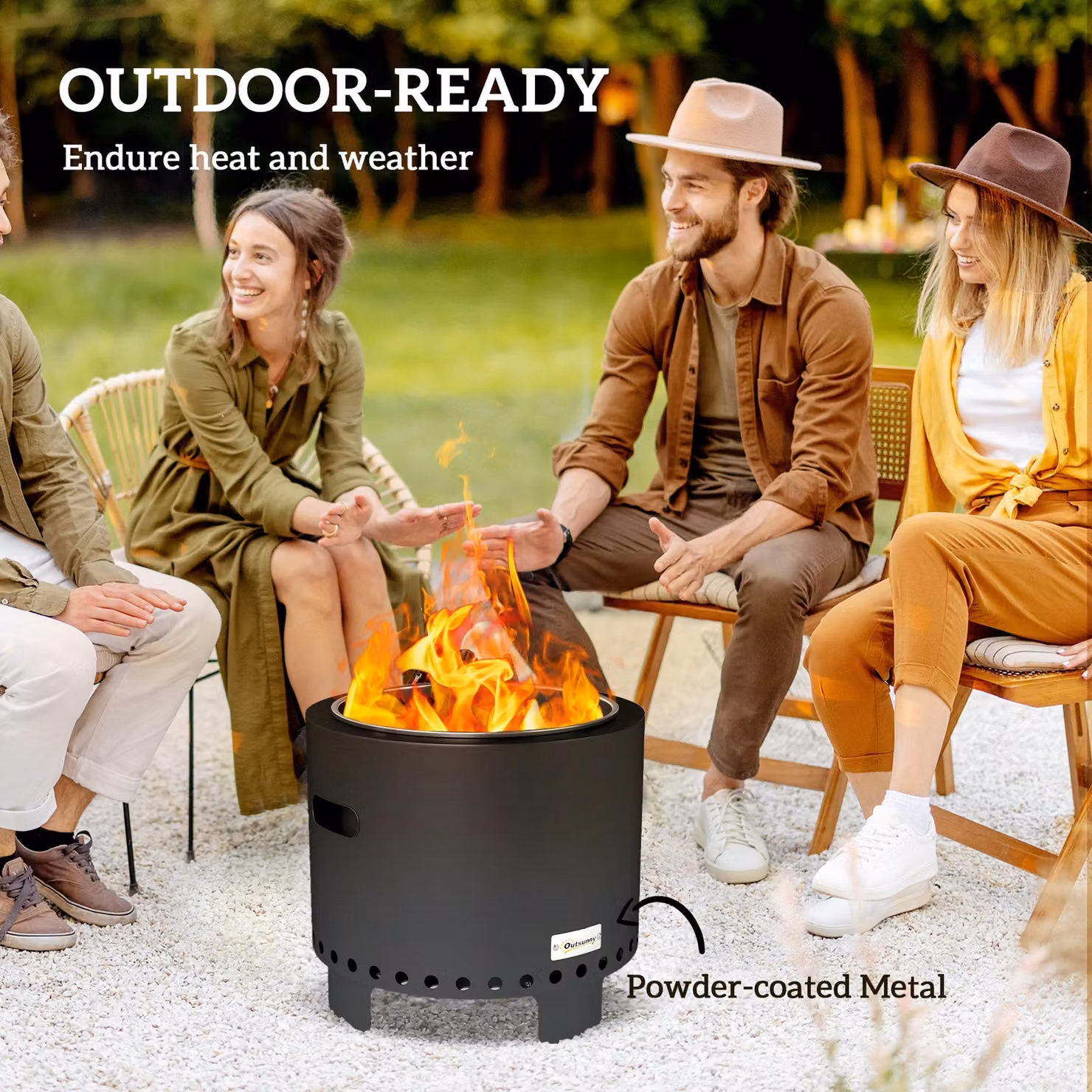 Outsunny Smokeless Steel Fire Pit Bowl in Grey with Poker, W/D/H: 45.0 x 42.0 x 42.0 cm – 5