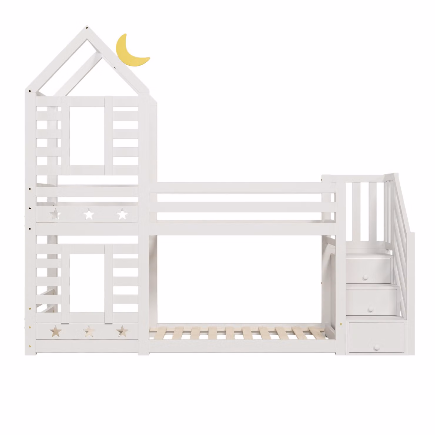 Aosom UK White Cabin-Style Bunk Bed with Staircase Storage and Under-Bed Drawers, Solid Pine Wood Frame, W/D/H: 97 x 235 x 217 cm – 2