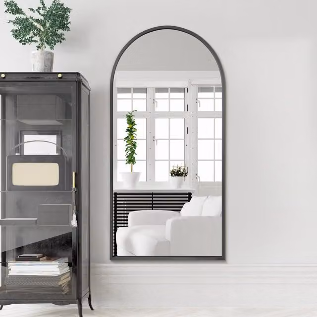 MirrorOutlet Arcus Black Framed Arched Leaner Wall Mirror, H 180 cm x W 90 cm