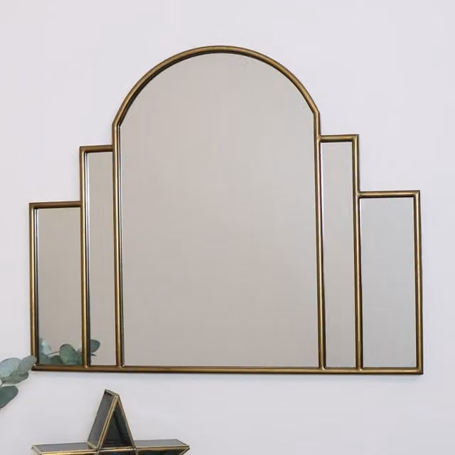Melody Maison Art Deco Gold Arch Fan Wall Mirror W: 80 cm, H: 65 cm