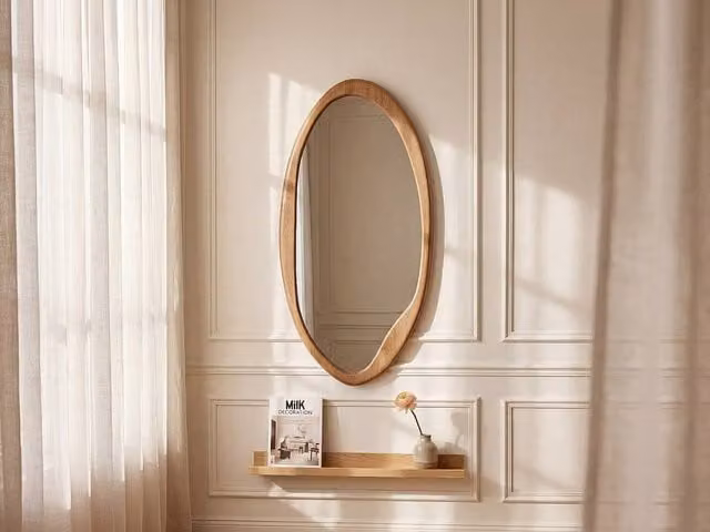 Vente-unique Oval Rubberwood Wall Mirror in Light Oak, W: 50 cm, H: 100 cm – 1