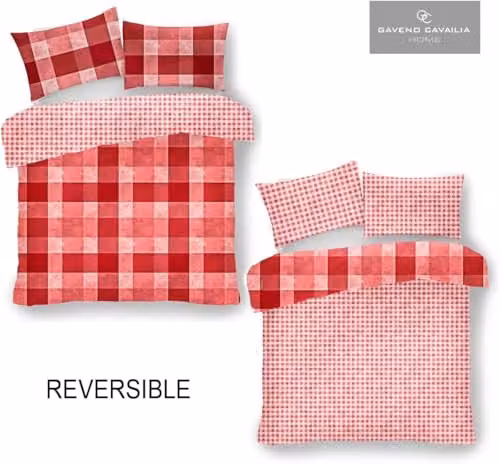 Smart Living Red Checked Polycotton Reversible Duvet Cover and Pillowcase Set, W/D/H: 135 x 200 cm with 50 x 75 cm Pillowcases – 2
