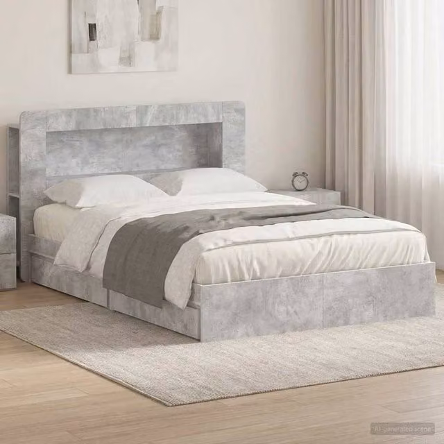 Berkfield Home Modern Bed Frame with Storage Drawers in Concrete Grey, W/D/H: 150 x 200 cm – 1