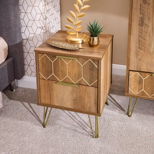 GFW Orleans 2 Drawer Bedside Table in Brown Mango Wood and Metal