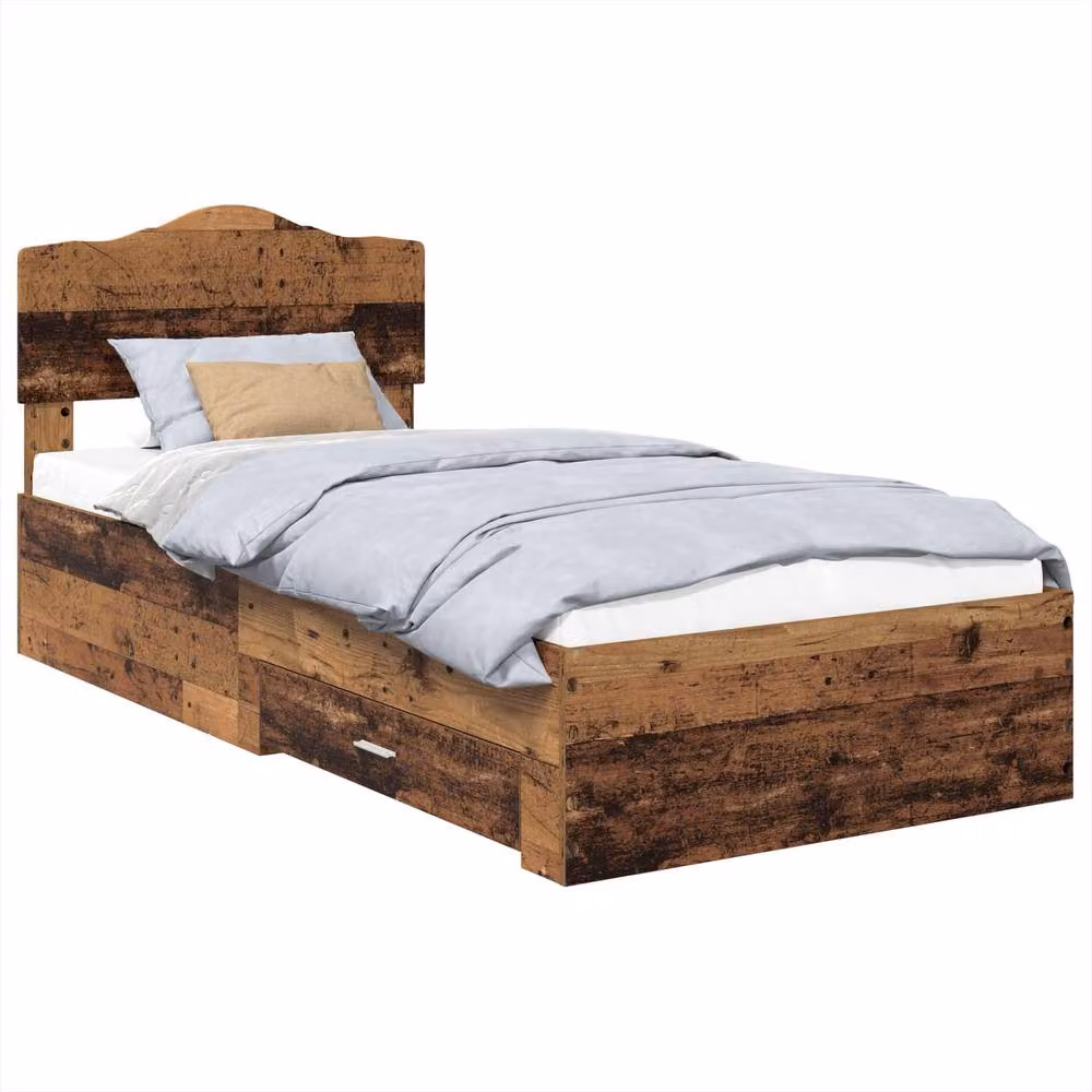 Berkfield Home Bed Frame with Headboard in Old Wood Brown, W/D/H: 90 x 200 cm – 2