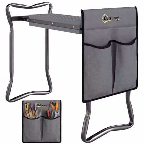 Outsunny 2 in 1 Garden Kneeler Seat with Tool Bag, Grey