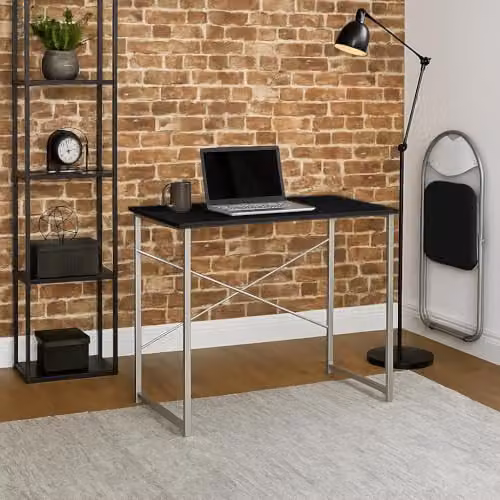 Harbour Housewares Industrial Wooden Computer Desk in Black, W: 80 cm, H: 74.5 cm, D: 45 cm – 2