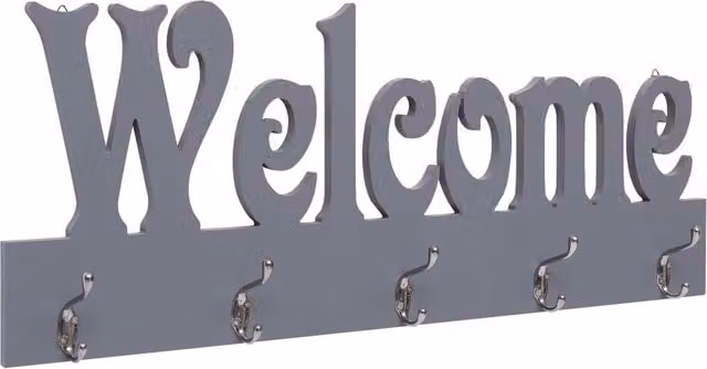 Berkfield Home Welcome Wall Mounted Coat Rack, Grey, W: 74 cm, D: 29.5 cm