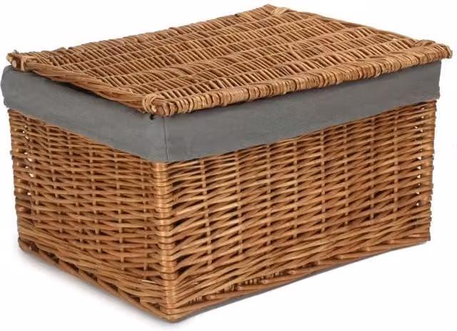 Red Hamper Grey Wicker Storage Basket with Removable Cotton Lining, Large (W: 47 cm, D: 35 cm, H: 27 cm)