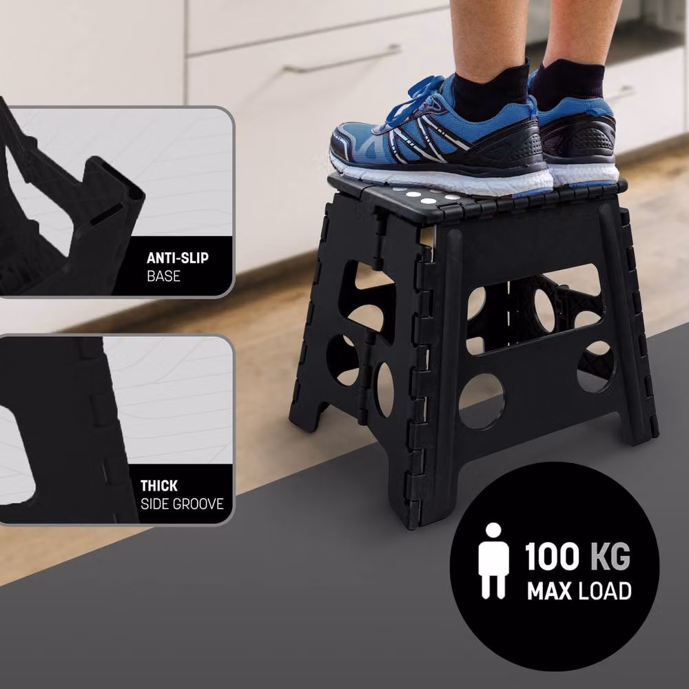 Keplin Heavy Duty Folding Step Stool, Non-Slip Portable Footstool in Black, 37 cm – 6