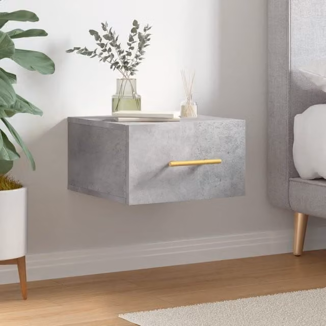 Berkfield Home Wall-mounted Bedside Cabinet in Concrete Grey, W/D/H: 35 x 35 x 20 cm