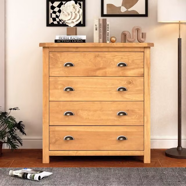 Cabinet Bits Lugo 4 Drawer Chest of Drawers in Light Brown with Gold Cup Handles
