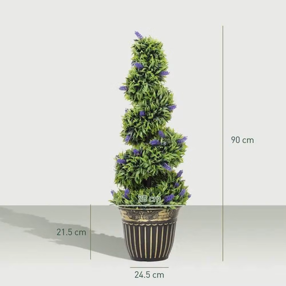 EONLION Set of 2 Green Artificial Spiral Topiary Lavender Potted Plants, Height: 100 cm – 2