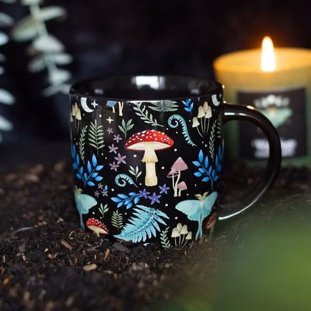 KDMD Black Mystical Forest Print Mug, 340 ml