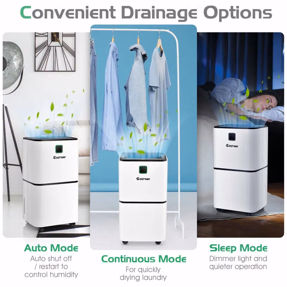 Costway Portable Room Dehumidifier with Digital Control Panel and Timer, White, 12L – 5