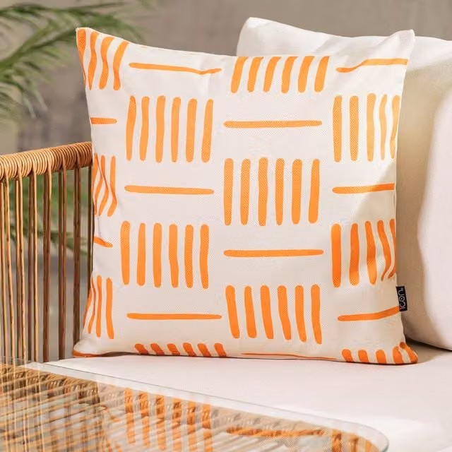 ICON Kyoto Fabric Striped Square Cushion, Orange, W/D/H: 43 x 43 x 43 cm