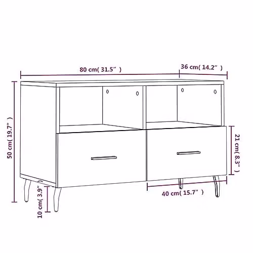 vidaXL Modern Black TV Cabinet in Wood and Metal, W/D/H: 80 x 36 x 50 cm – 3