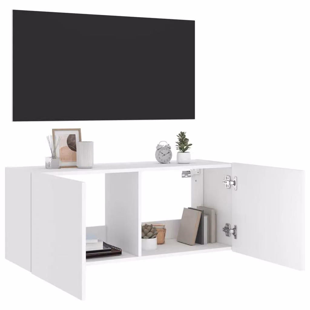 Berkfield Home Modern White Wall Mounted TV Cabinet with Integrated LED Lighting W/D/H: 100 x 35 x 41 cm – 5