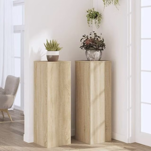 Berkfield Home Set of 2 Plant Stands in Sonoma Oak and Beige, W/D/H: 33 x 33 x 100 cm – 1