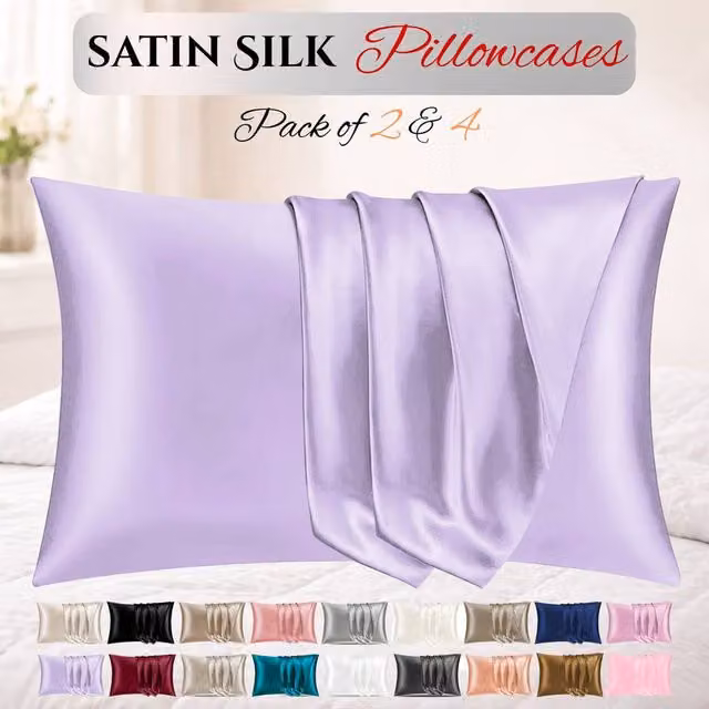 Grace 2 Pack Super Soft Mako Satin Silk Pillow Cases in Purple, W/H: 50 x 75 cm