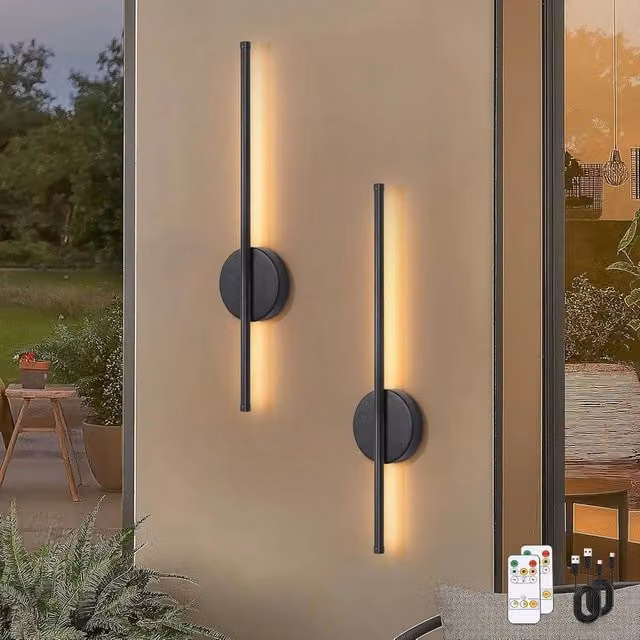 VOGREX 2-Piece Dimmable LED Wall Sconces in Black with Remote Control and Timer