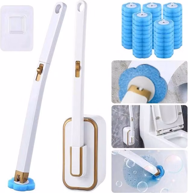 SPETLEK Disposable Toilet Brush and Holder Set, White, Wall-Mounted Plastic Cleaning System – 1