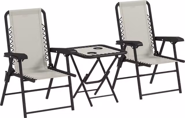 Outsunny Three-Piece Modern Garden Table and Chair Set with Glass Top in White