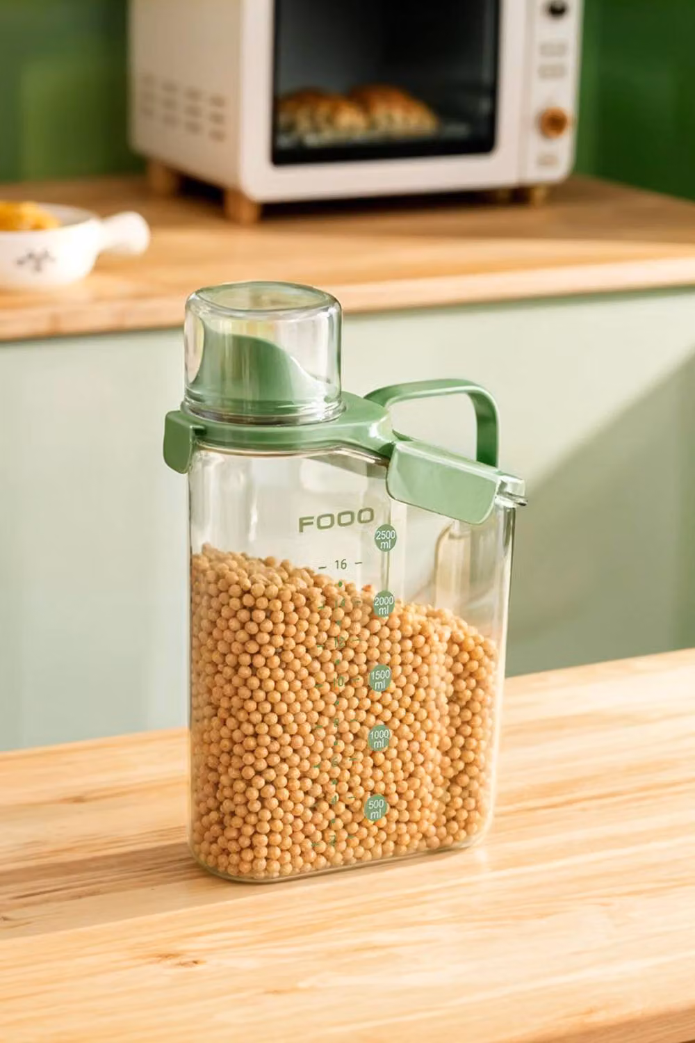 Living and Home Airtight Cereal and Dry Food Storage Container with Measuring Cup, 2.8 l, Green – 4