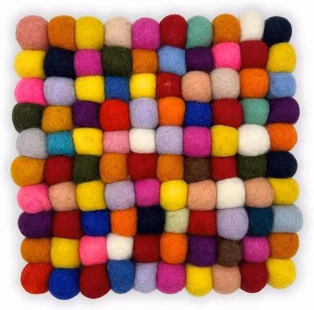 Four Candle Multicolour Dotted Felt Ball Square Placemat – 1